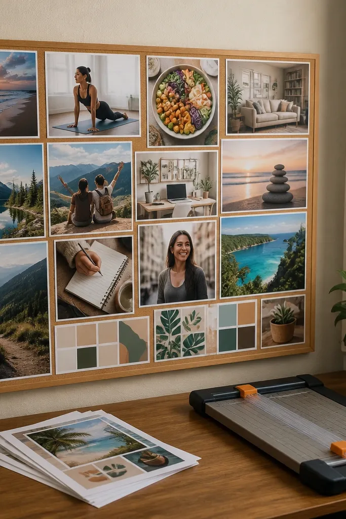 Color prints on thick cardstock pieces arranged on a foam board