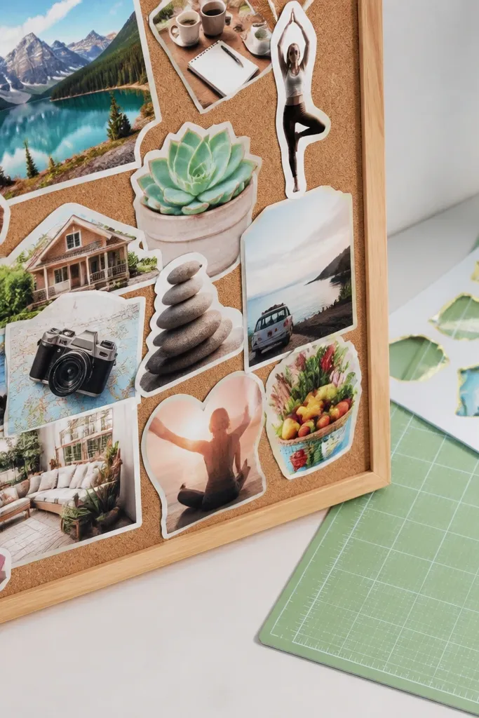 Small sticker-style vision board images with clean die-cut edges