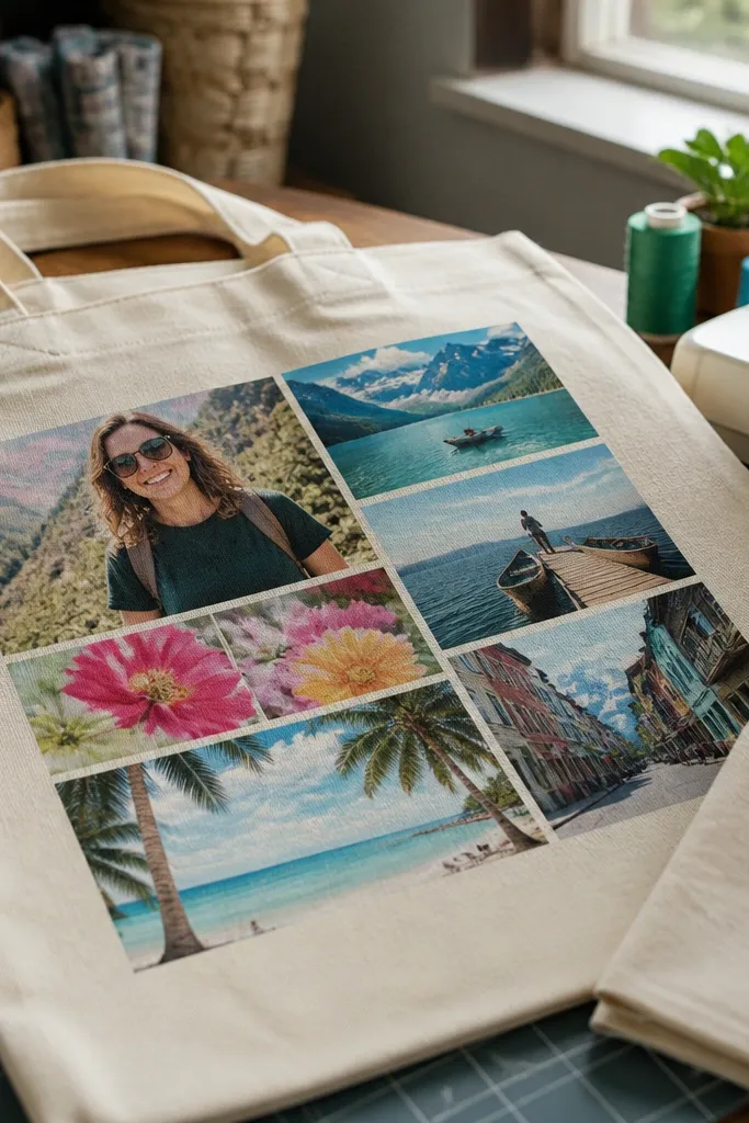 Fabric vision board with crisp printed text and images on canvas