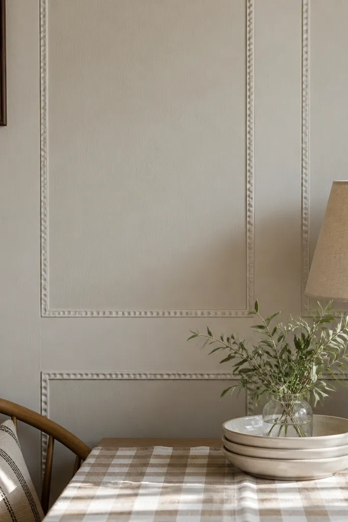 White beaded trim panels with soft shadows on a light wall