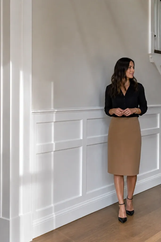 Wainscoting panels bordered by taller corner posts with crisp paint lines