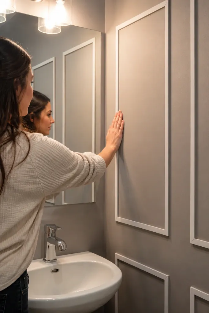 Thin-trim floating panels with small reveals on a painted wall