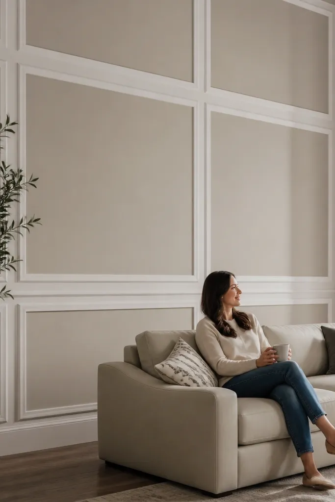 Large rectangular wainscoting panels stacked vertically with a clean top rail
