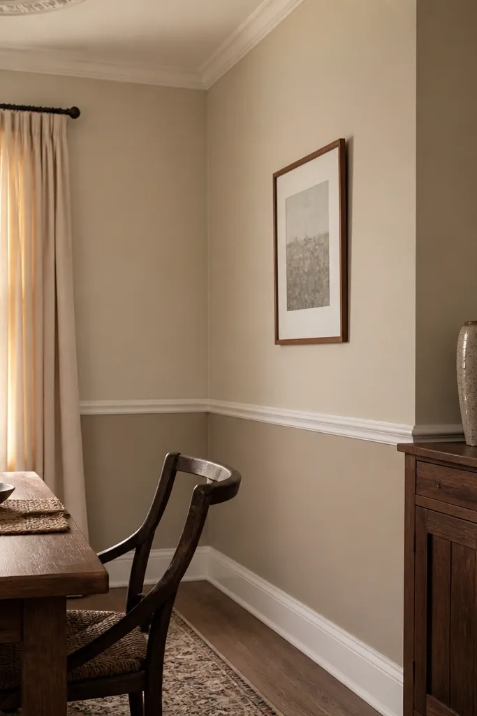 Wall with a chair rail line and a darker lower half