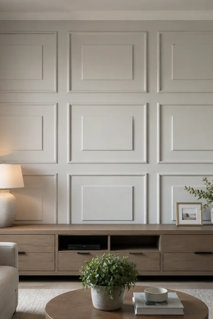 Wall grid with small raised square blocks in the center