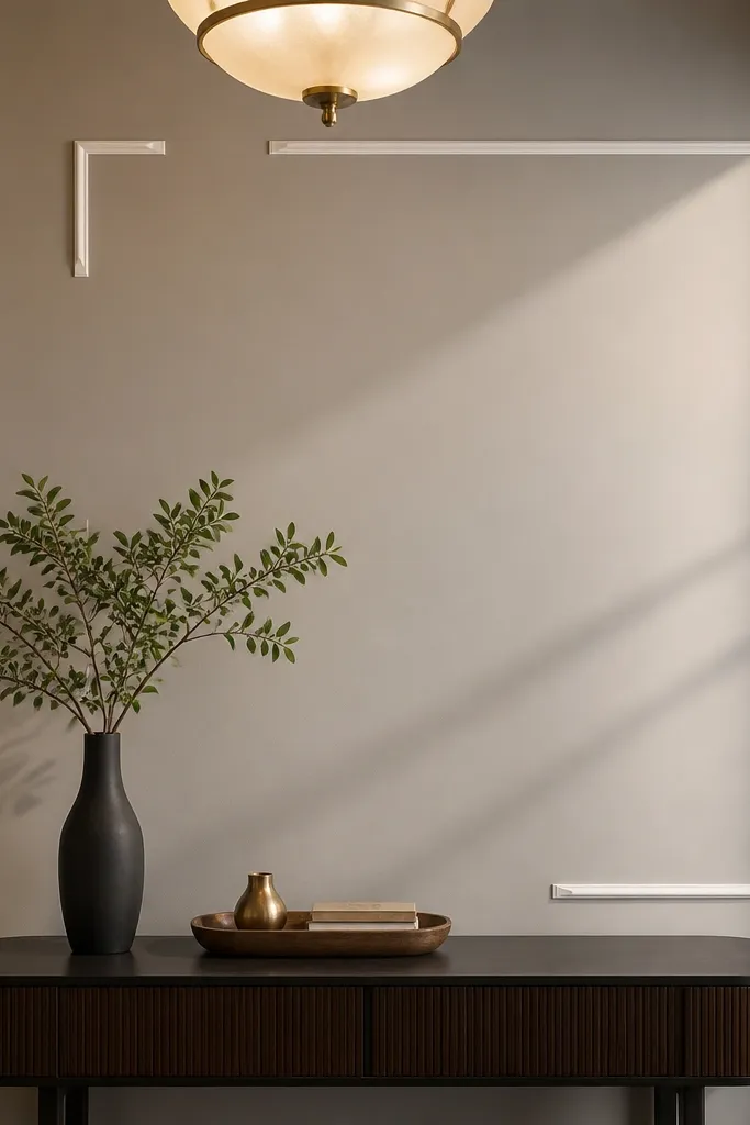Minimal wall corners with L-shaped moulding forming a modern frame