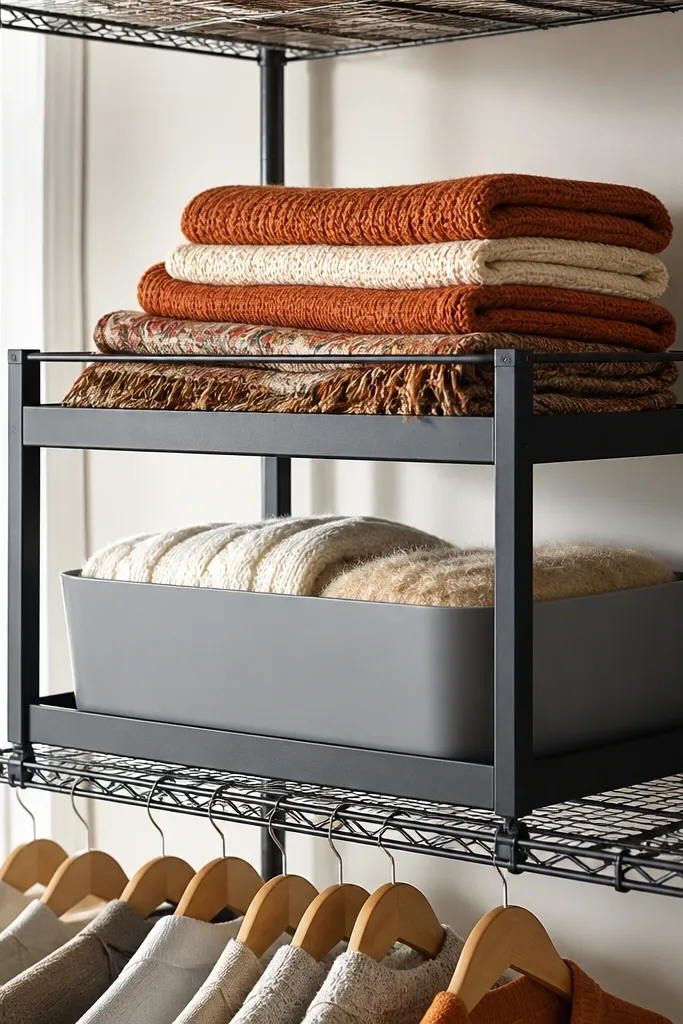 Two-tier organizer that creates extra level on a wire closet shelf