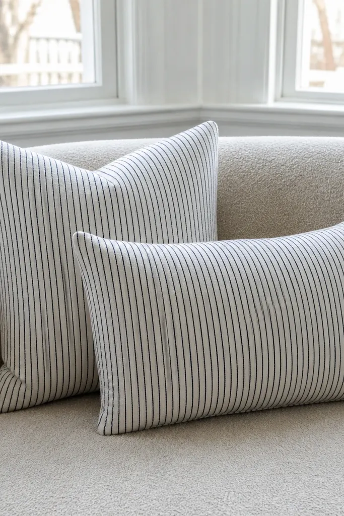 Small-scale patterned cushions and solid throw pillows