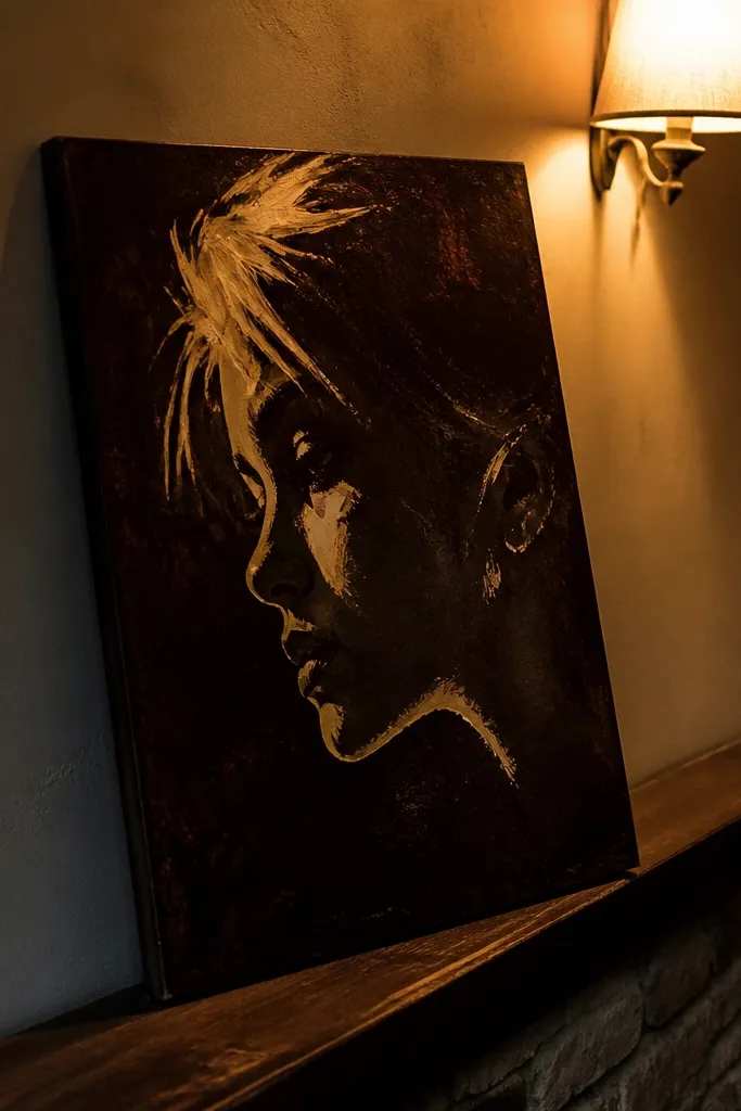 Abstract face silhouette in dark paint with pale wax-like highlight streaks