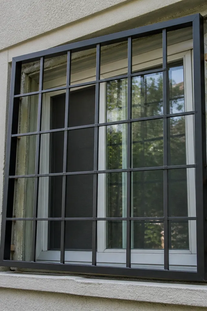 Grill frame slightly twisted inside a window opening