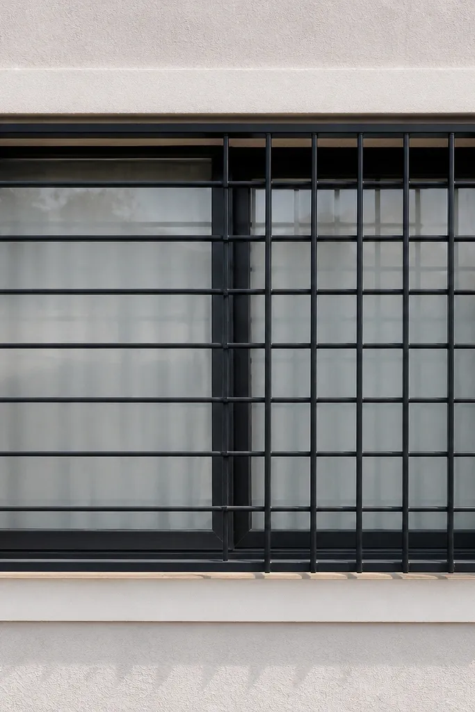 Window grill pattern offset from center with uneven side gaps