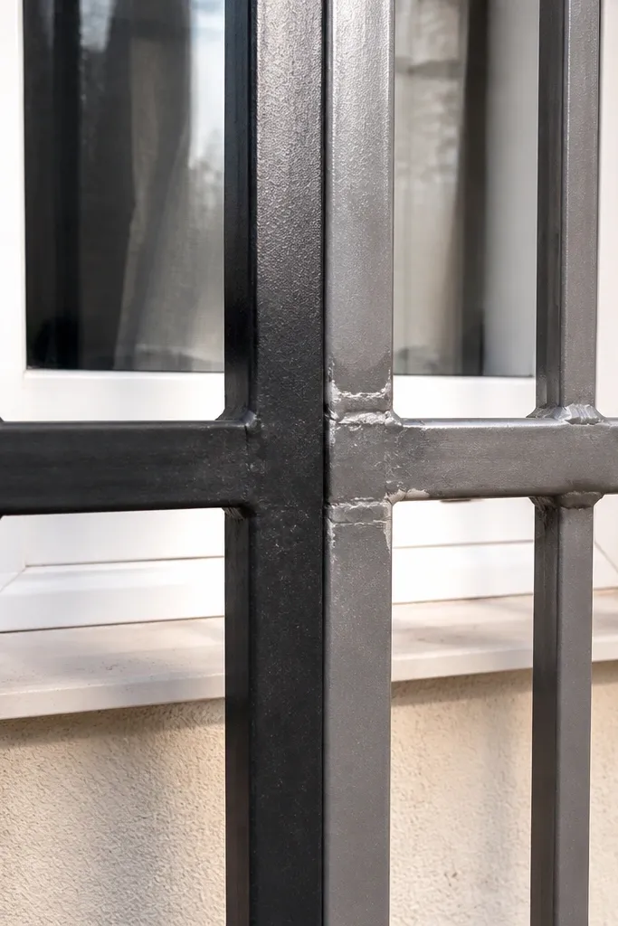 Window grill with different color metals and uneven sheen