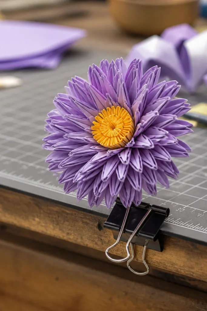 An aster with fluffy-looking fringe petals in lavender and white