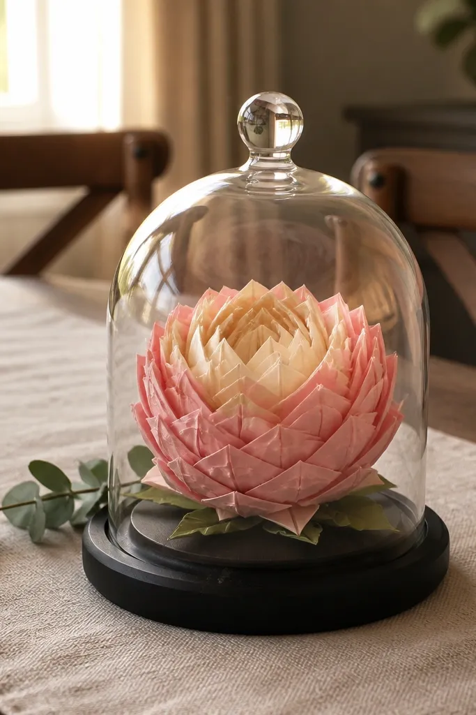 A peony-style flower with rolled outer bands in soft blush and cream