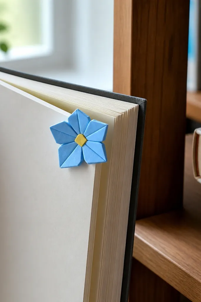 A small blue five-petal flower with a tiny yellow dot center