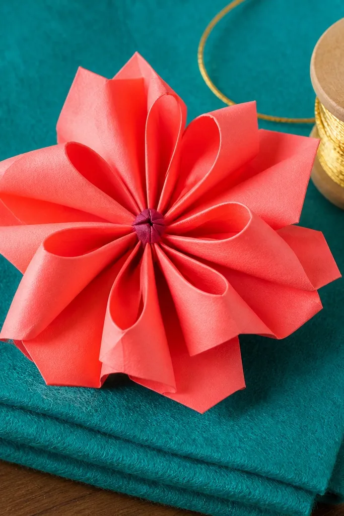 A flower with bow-like petal folds and a small central knot