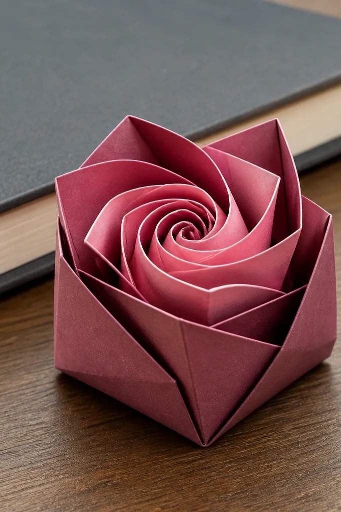 A rose with a cup-shaped base and a curled swirl center
