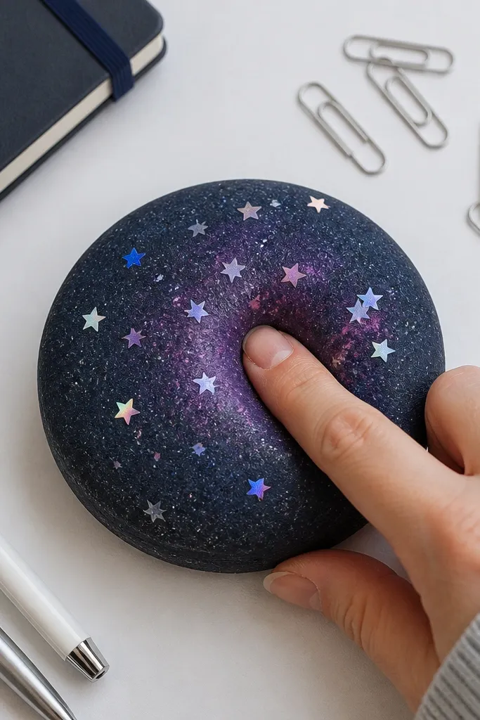 Chocolate cookie paper squishy with star confetti sprinkles on top