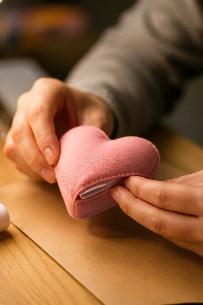 Pink heart paper squishy with a small opening and a neat message pocket seam