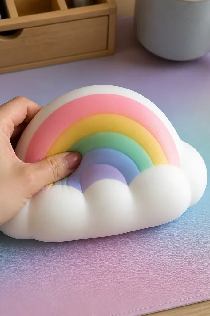 Rainbow cloud paper squishy with a smooth rounded shape and cloud outline