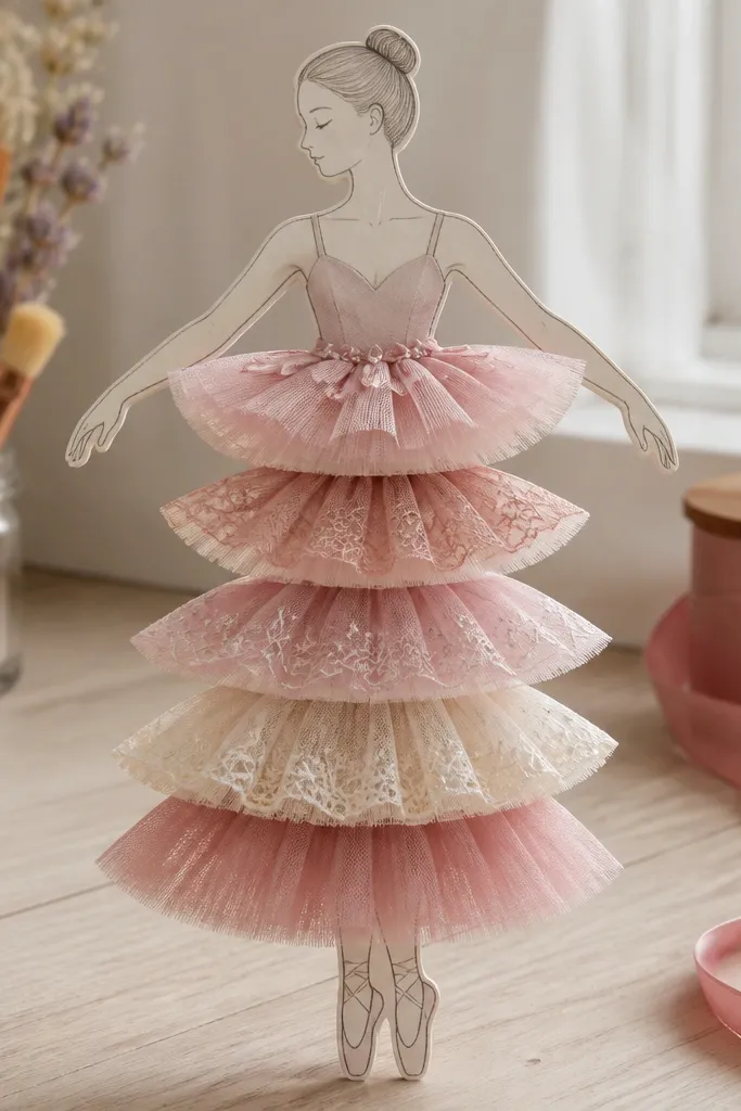 Ballet paper doll with blank tutu styles and delicate outline lines