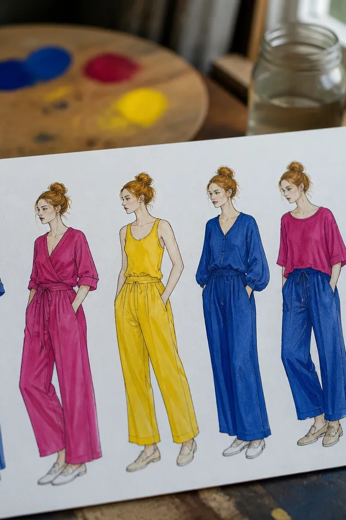 Art studio paper doll with blank outfits and palette-shaped accessories
