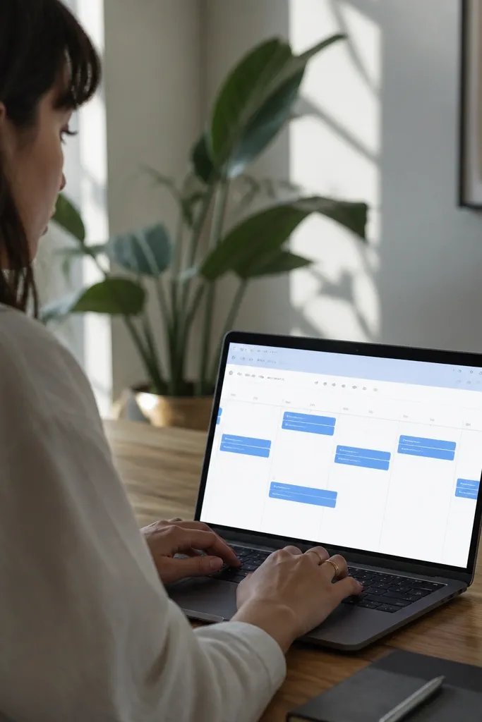 Notion timeline view with blue milestone cards arranged by date
