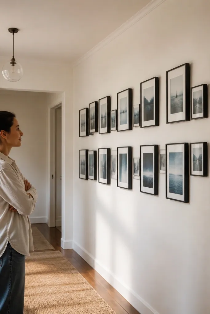 Horizontal strip of blue frames with two staggered rows