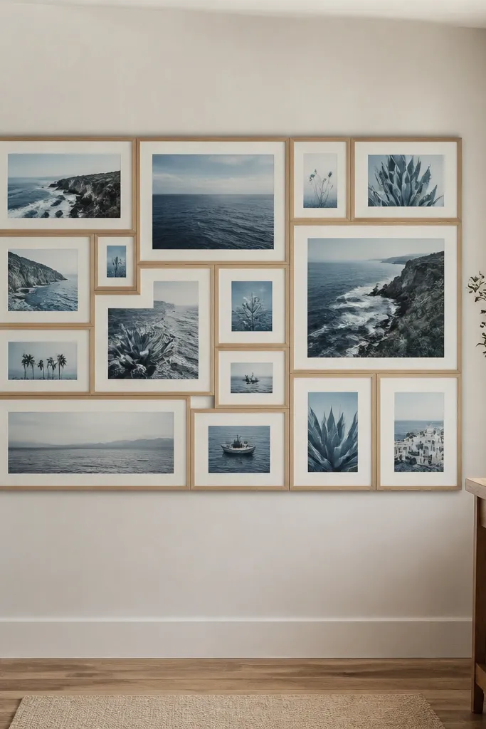 Mixed-size blue frames arranged inside one straight outer rectangle