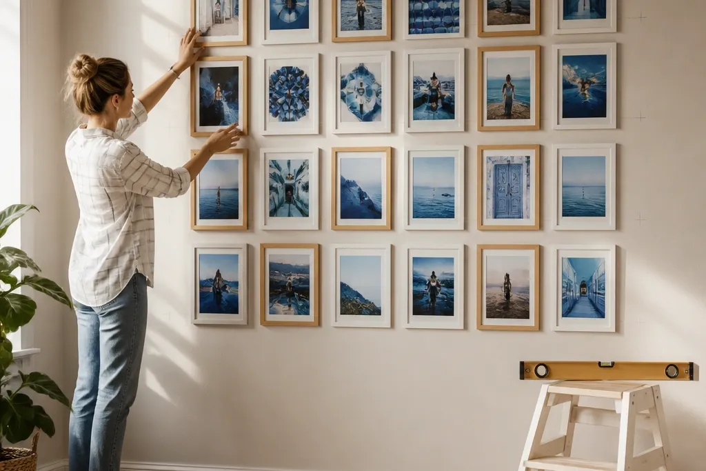 Blue Photo Wall Collage Ideas and How to Hang Level