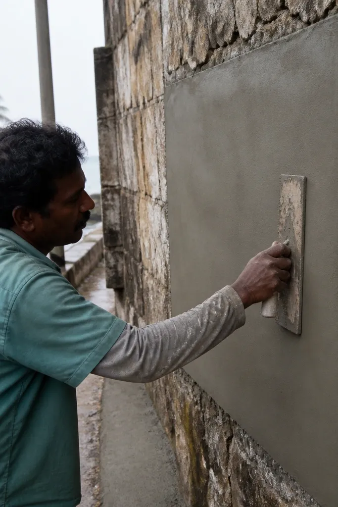 Concrete compound wall with smooth finish and visible formwork lines removed