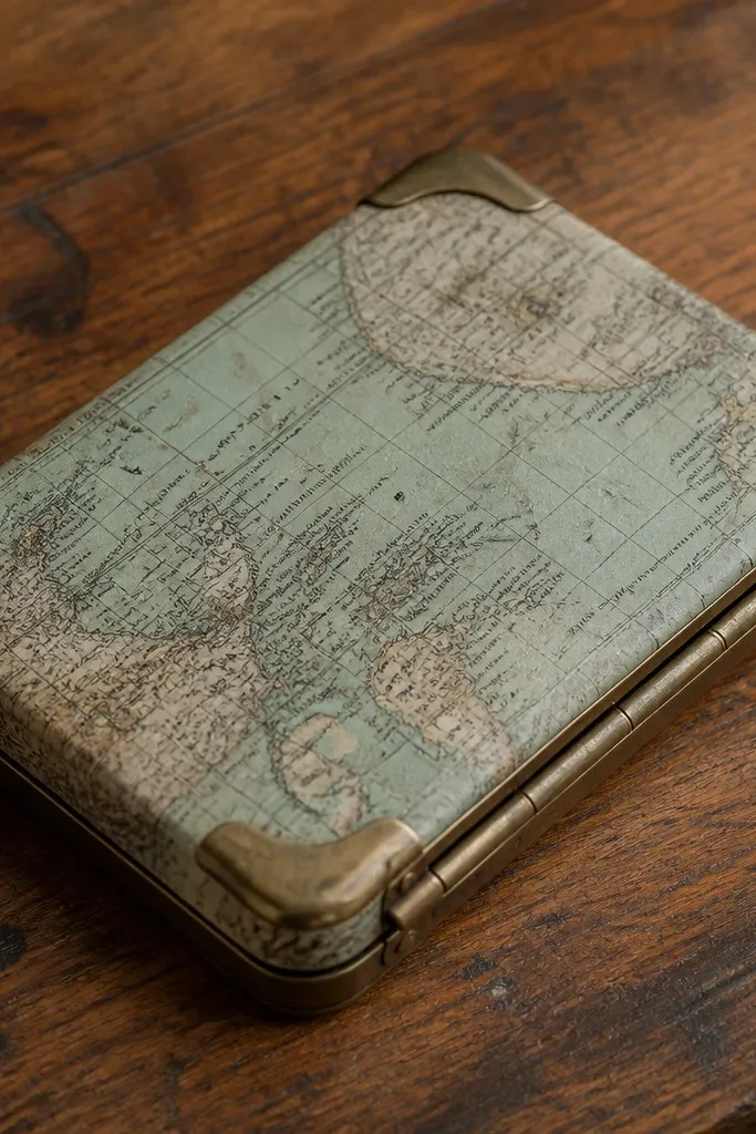 Vintage map print Altoids wallet with small brass corner caps