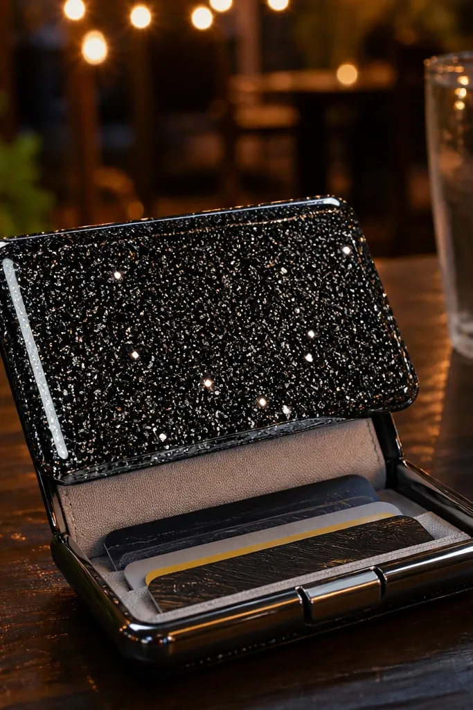 Glitter vinyl Altoids wallet with smooth clear finish and simple interior lining