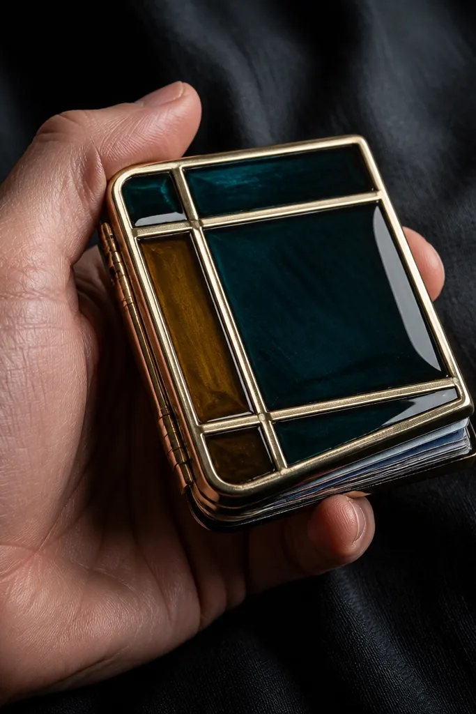 Altoids wallet with gold tape line art and glossy colored window panels
