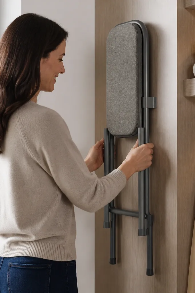 Closet side wall with a slim step stool stored neatly in a bracket
