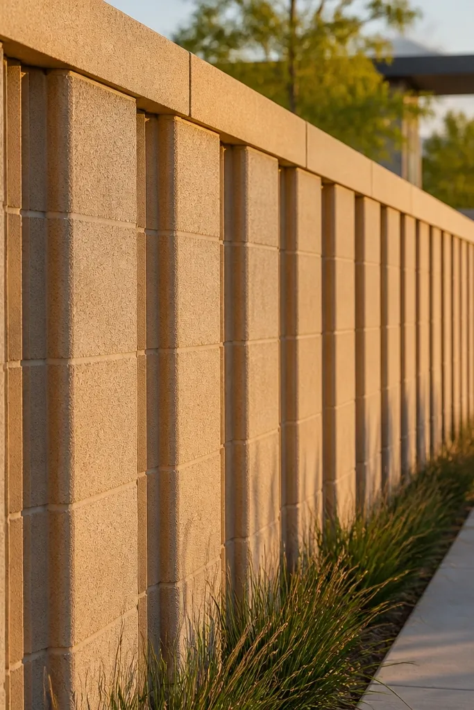 Wall with hollow block sections and narrow vertical recess lines