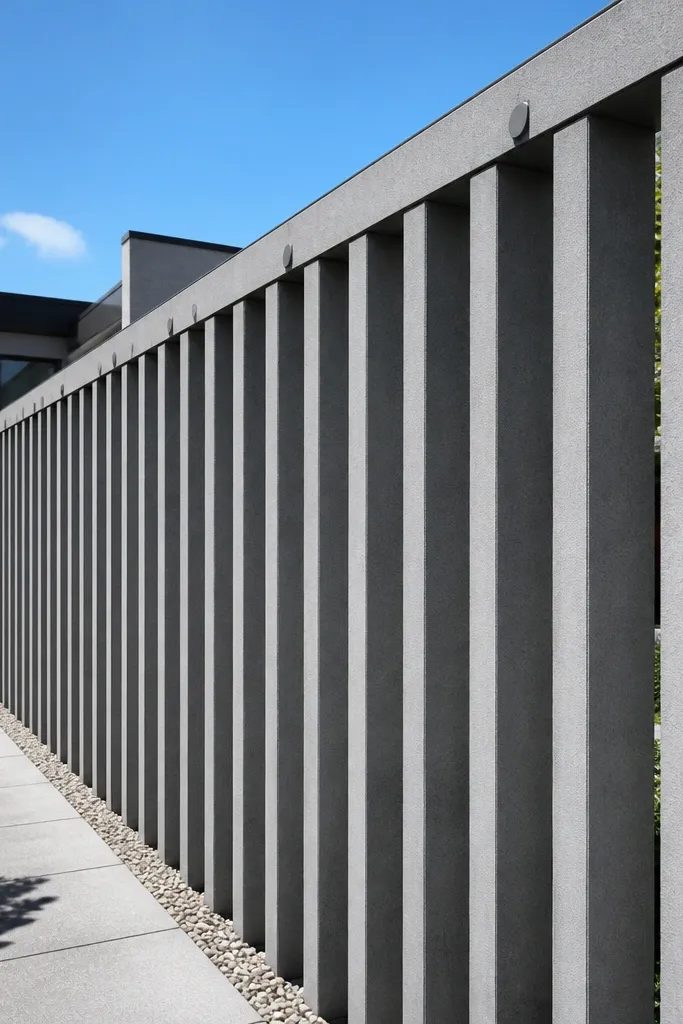 Wall with vertical slat openings and a clean top coping edge