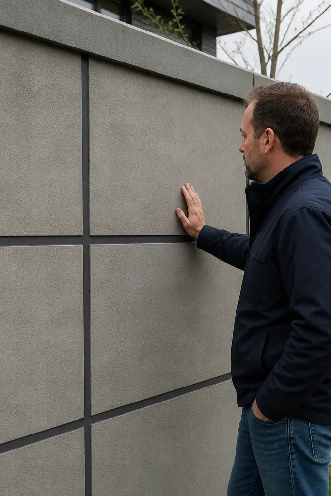 Grey wall with rectangular panel lines painted in darker grey