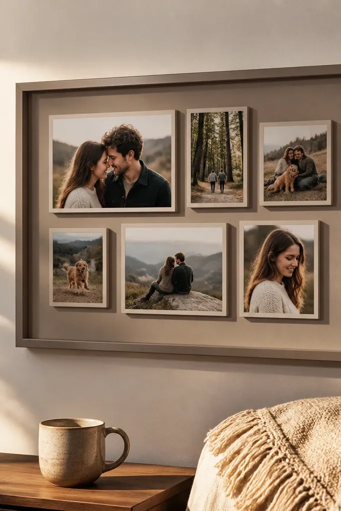 Photos layered on foam board squares creating a shadowed frame effect