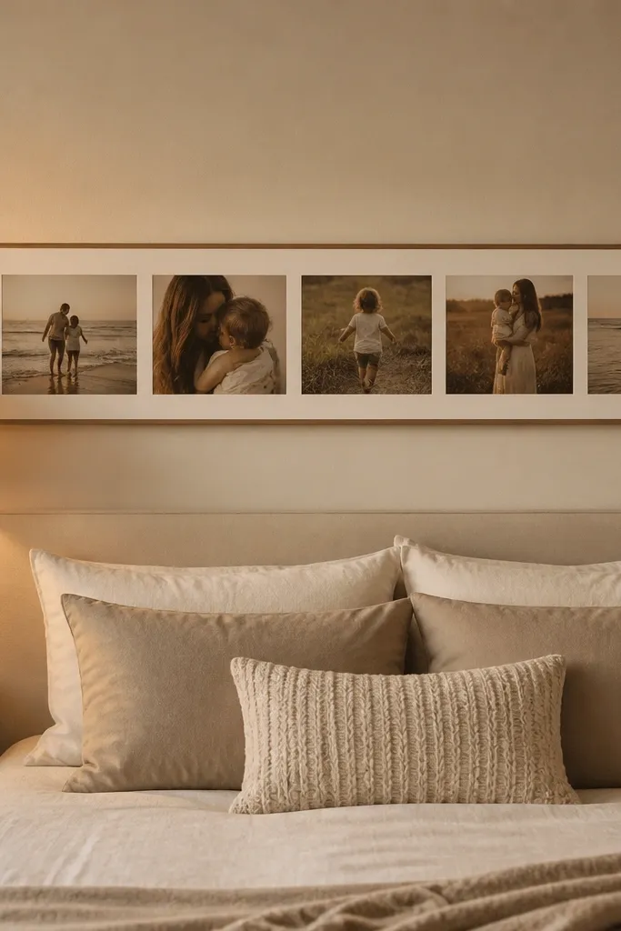 A horizontal strip placed at headboard height with warm tones