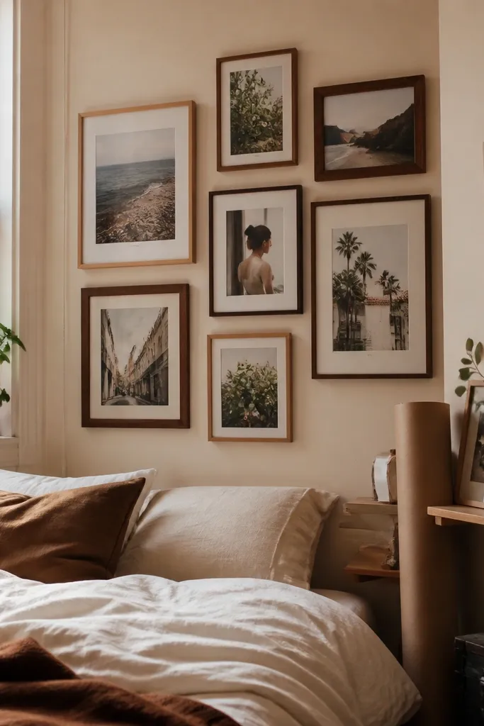 Budget Cozy Photo Collage Ideas for Bedrooms