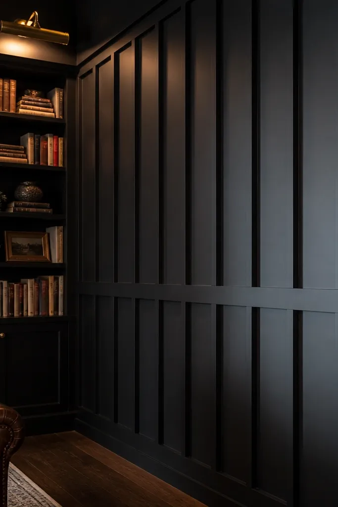 Dark vertical panels stacked under a horizontal ledger rail