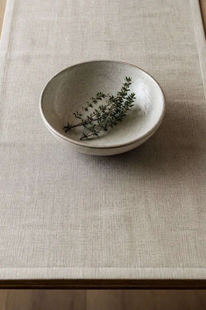 A simple linen runner with clean straight edges on a dining table