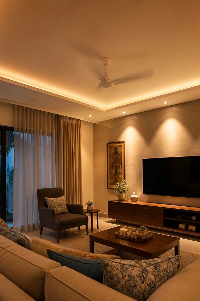 White tray border around ceiling with a warm glow strip