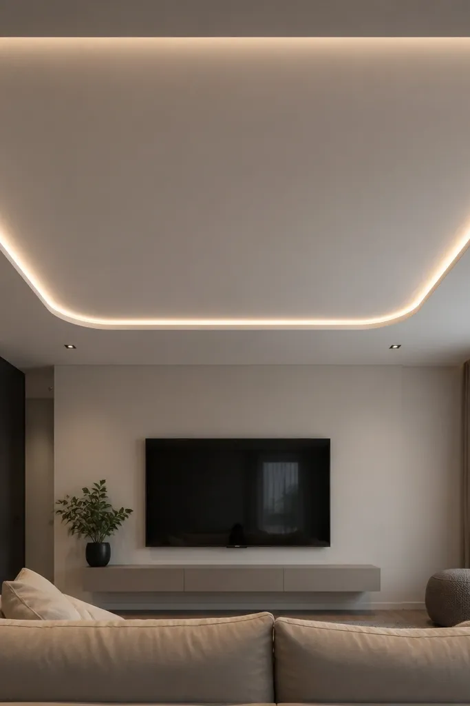 White ceiling with rounded rectangle border and a soft LED glow line