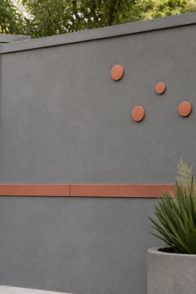 Grey wall with repeating dot accents and a single colored horizontal band