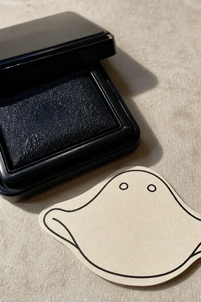 Black pigment ink pad with a small inked stamp