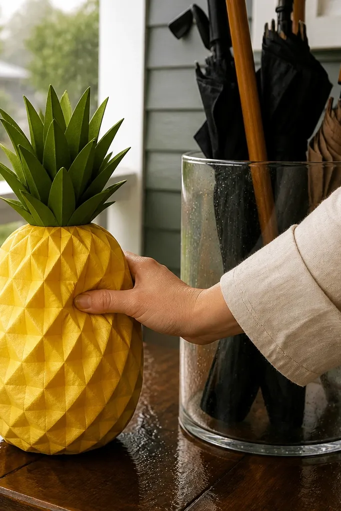 Pineapple paper squishy with yellow body and small green spiky top.