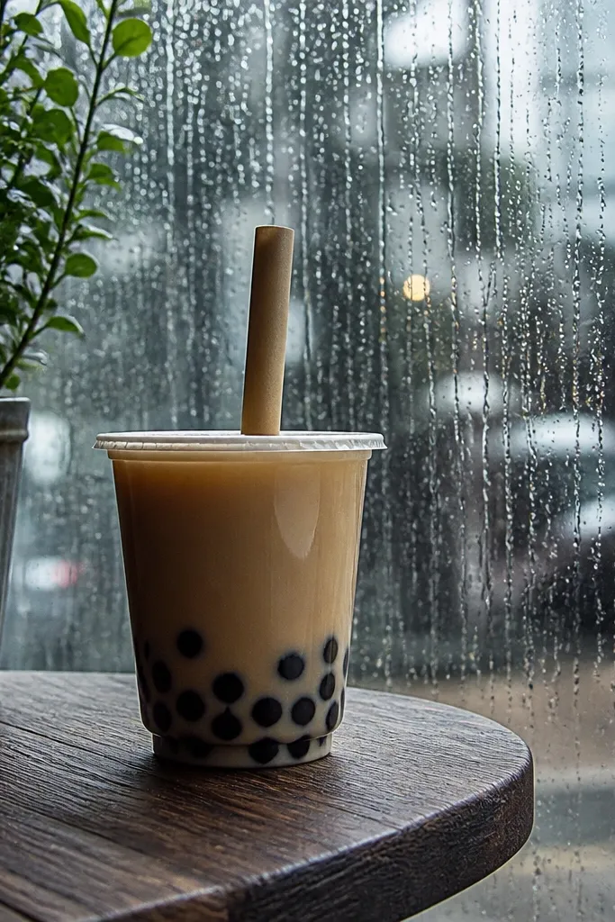 Boba tea cup paper squishy with black pearls and straw.