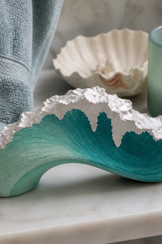 Teal ocean wave paper squishy with white foam peaks.